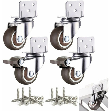 Linghhang – Lot de 4 roulettes pivotantes 32mm – Charge 60kg – TPE et caoutchouc synthétique – Système de freinage – Plaques de montage incluses