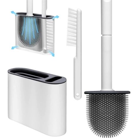 Brosse WC flexible avec support pour nettoyage en profondeur avec fentes d'aération, support au sol et fixation murale