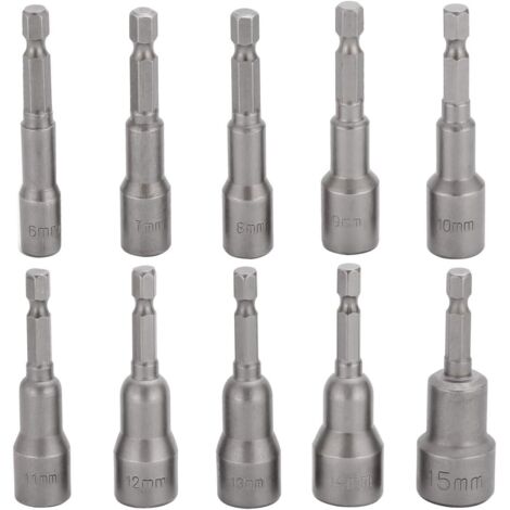Osqi – Set de 10 embouts douilles hexagonales 6-15mm – Acier au chrome vanadium – Conception magnétique – Compatible avec perceuses et visseuses
