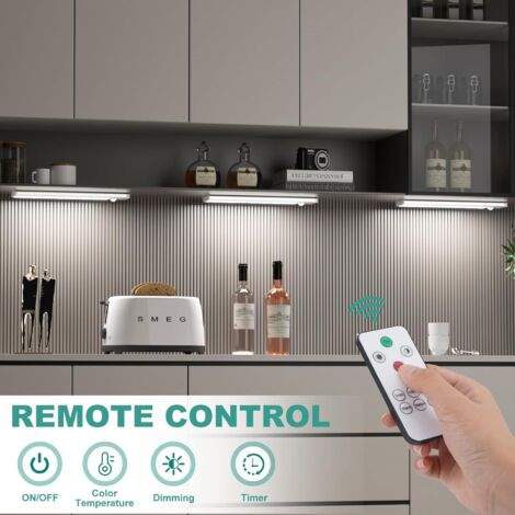 Éclairage sous meuble avec détecteur de mouvement et télécommande, 3 températures de couleur, éclairage LED pour meuble, rechargeable par USB-C, éclairage de comptoir à intensité variable, veilleuse s