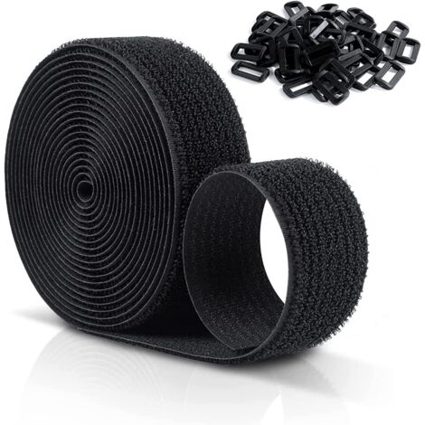 Sangles Scratch Velcr Réutilisables 10 M X 20 Mm, Sangles De Câble Réglables Avec 50 Boucles En Plastique, Libre De Couper Attaches De Câble Velcr En Nylon Noir