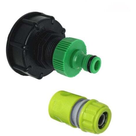 Raccord S60x6 avec Nez de Robinet Raccord Rapide 1", pour Cuve IBC Récupération d'Eau de Pluie 1000 Litres(tétine 90g 1" plus connecteur de tuyau 4 points)