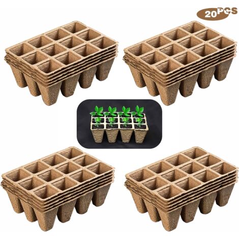 240 Pots Semis Biodegradables, Pots de Pépinière Carrés, 20 Morceaux de 12 Grilles pour Plantes, Fruits et Légumes