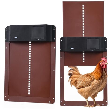 Kit de porte de poulailler automatique, porte de poulailler automatique alimentée par batterie avec minuterie et capteur de lumière, accessoires de poulailler