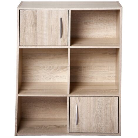 Calicosy – Etagère de rangement 6 cases 2 portes – Structure panneaux de particules – Dimensions L 61.5 x P 29.5 x H 80 cm – Pour salon ou chambre