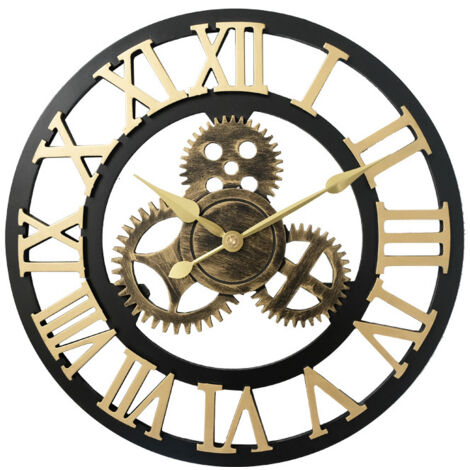 Style européen rétro créatif Horloge Murale Industrielle engrenage Art personnalité Salon décoration Horloge,or+noir,40cm