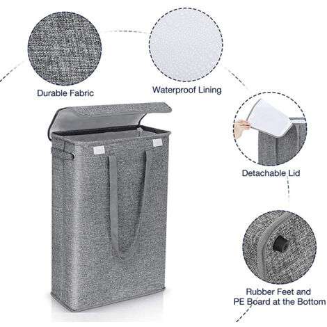 ZERO JET LAG Panier à linge fin avec poignées - Panier à linge fin et pliable - Panier à linge sale - Panier à linge fin pliable - 45 l (56 cm, noir