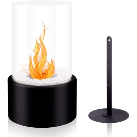 Jusch – Cheminée bioéthanol de table 16.5 x 16.5 x 27.5 cm – Panneaux en verre trempé – Base en acier solide – Pour intérieur et extérieur