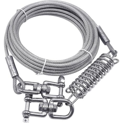 Câble d'attache pour chien, chaîne de chien extérieure de 20 pieds avec fermoir rotatif à 360 ° et ressort amortisseur, câble de coureur de chien robuste pour l'extérieur, la cour, le camping, pour le