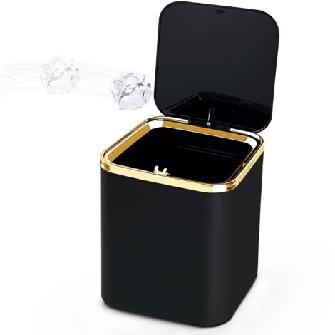 Mini Poubelle de Table avec Couvercle 2L, Petite Poubelle Cuisine(Noir)