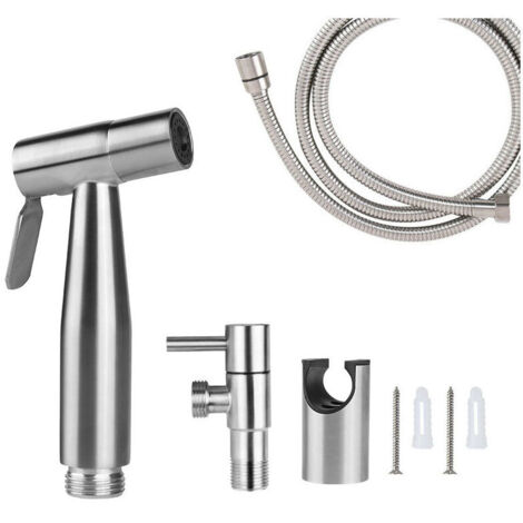 Douchette WC en acier inoxydable – Tuyau 1,5 m – Support mural – Connexion G1/2 – Économie d'eau intégrée