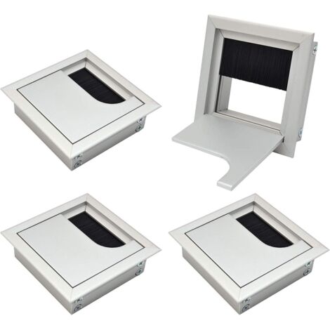 80x 80mm Cache-conduit de câble carré pour organisateur de cordon de bureau encastré pour meubles Aluminium anodisé argent Cache-câble pour conduit de câble Lot de 4