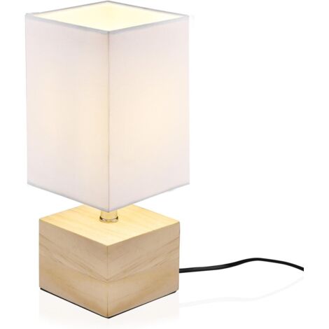 Lampe de chevet de décoration moderne, [ampoule E14 incluse] Atmosphère esthétique Lampe de table de lecture Soins des yeux en bois Éclairage naturel de la chambre (BLANC) [Classe énergétique A++] - R