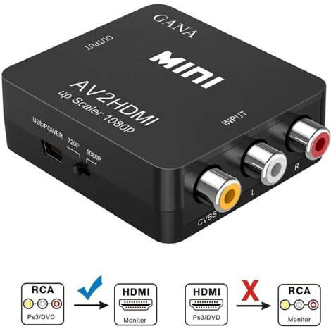 Convertisseur RCA vers HDMI 1080p – Entrée RCA, sortie HDMI – Compatible DVD, PS4, Xbox – Câble USB inclus – Adaptateur vidéo haute qualité – Soekavia