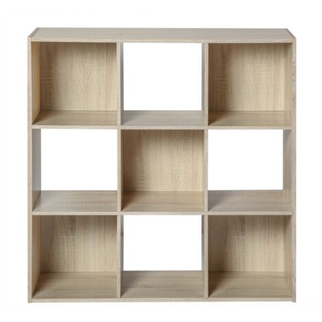 Calicosy – Etagère de rangement 9 cases – Dimensions L 92 x P 29 x H 92 cm – Panneaux de particules chêne – Meuble intérieur pour bureaux et salons