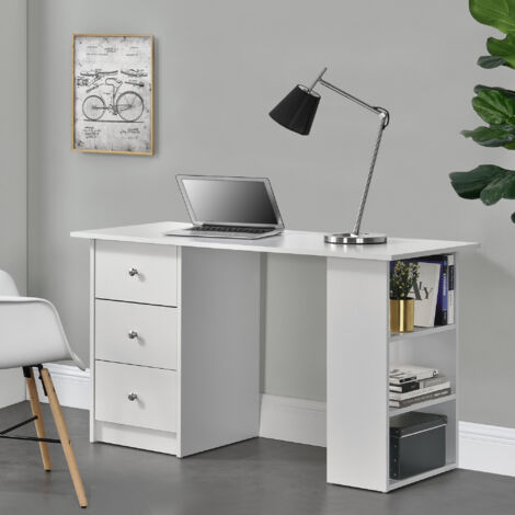 [En.Casa] – Bureau droit blanc 120 x 49 x 72 cm – Plateau en bois mélaminé – Poste de travail moderne avec 3 tiroirs de rangement