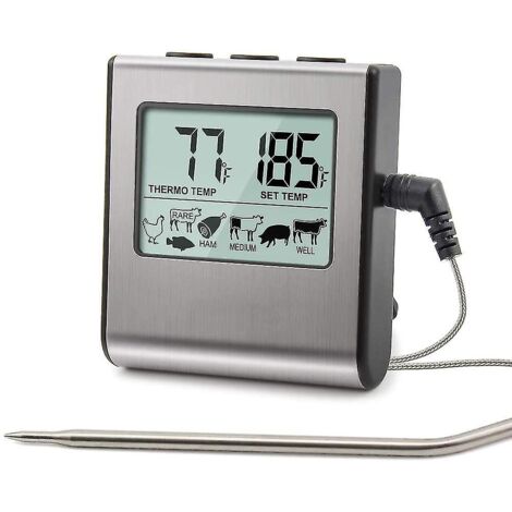 Crea – Thermomètre numérique pour barbecue – Grand écran LCD – Sonde en acier inoxydable – Cuisson précise des viandes - Tp-16