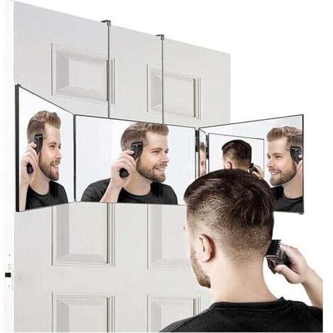 Miroir 3 Voies, Coupe-Selfie à 360 degrés, Miroir Portable tri-pli réglable et Pliable avec Crochet hautement rétractable pour la Coupe, la Coloration, Le tressage, Le Rasage et Le Maquillage noir san