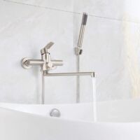 Trimec – Robinet de baignoire mitigeur mural en acier inoxydable 304 – Douchette à main ronde – Longueur de sortie 35 cm – Finition brossée