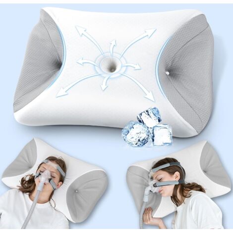 Oreiller CPAP en Mousse à Mémoire de Forme Réduit la Pression du Masque Facial et Les Fuites d'air, Oreiller pour Dormir sur Le Côté pour Tous Les Masques CPAP, avec Taie d'oreiller Fraîche