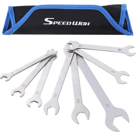 8pcs 3MM super fin clé à extrémité ouverte avec pochette à rouleau longue combinaison de modèle clé Setv-Groove Open End 5.5, 7, 8, 9, 10, 11, 13, 14, 15, 17, 18, 19, 21, 24, 27mm jeu de clé