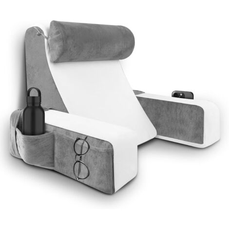 Coussin de Lecture pour Lit - Coussin Support Dorsale avec Oreiller Cervical et Accoudoirs Amovibles, Oreiller de Lecture pour se Détendre, Regarder la Télévision ou Lire (36x40x48cm) (1/5)
