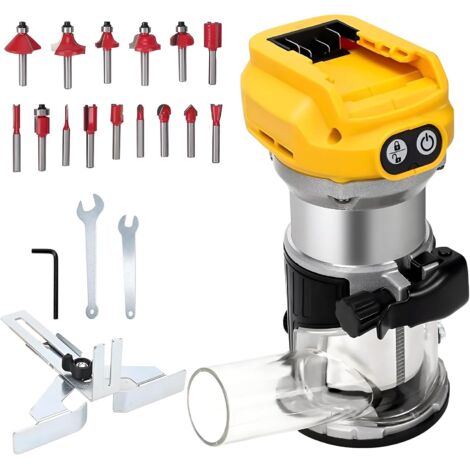 Routeur d'alimentation sans fil compatible avec batterie Dewalt DCB 18 V-20 V, coupe-bordure sans balais avec 6 vitesses, 800 W 30 000 tr/min, avec fraises de découpe, guide de bord et de rouleau, (1/5)