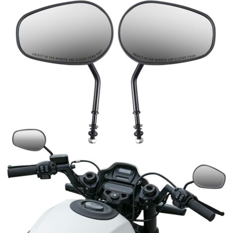 Moto 10MM guidon Fin 8MM Miroirs Rétroviseur Moto Noir Bord de coupe Vue arrière Miroir côté passager pour Road King Sportster Street Glide Electra Glide Dyna Softail route Glide 1982-2019 (1/5)