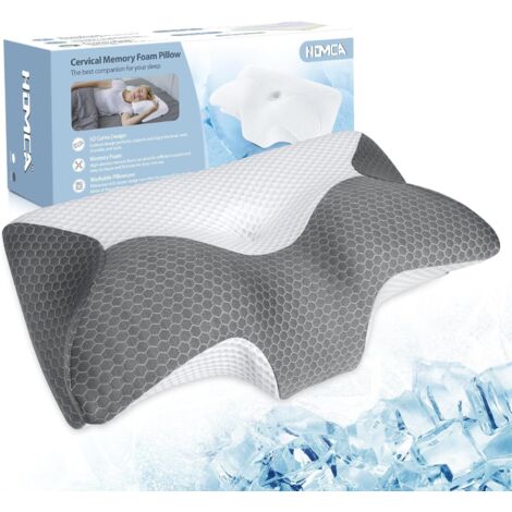 Oreiller Ergonomique Cervical, Oreiller Memoire Forme avec Taie d’Oreiller Fraîche et Respirante, Oreiller Orthopédique pour Les Dormeurs sur Le Côté, Le Dos et Le Ventre 60 35 8/12cm (1/5)