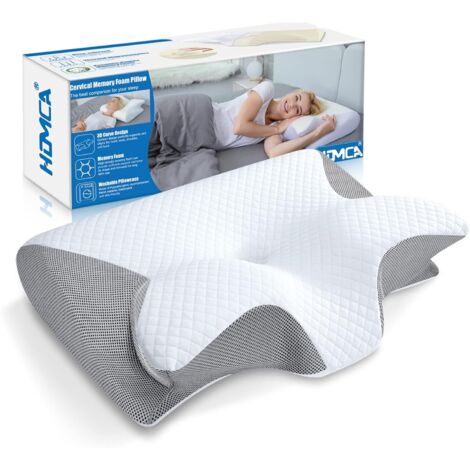 Oreiller Ergonomique Cervical, 2 en 1 Oreiller à Mémoire de Forme pour la Nuque, Coussin pour Dormir sur Le Côté et sur Le Dos, 60x40x12/14cm, Gris (1/5)