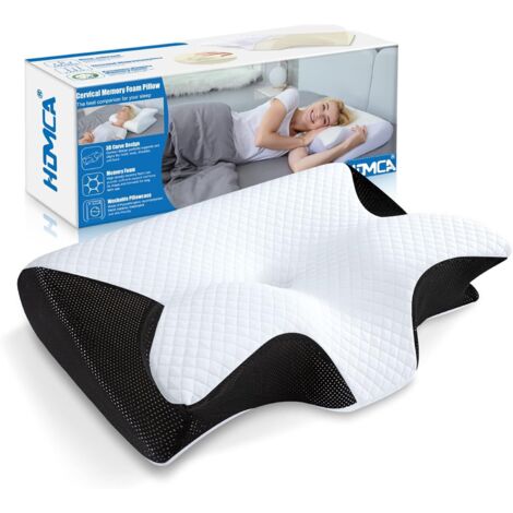 Oreiller Ergonomique Cervical, 2 en 1 Oreiller à Mémoire de Forme pour la Nuque, Coussin pour Dormir sur Le Côté et sur Le Dos, 60x40x12/14cm, Noir (1/5)