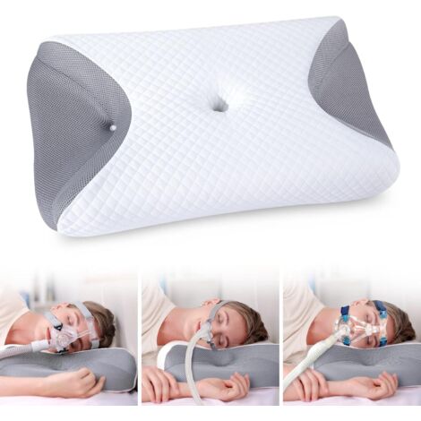 Oreiller CPAP en Mousse à Mémoire de Forme Réduit la Pression du Masque Facial et Les Fuites d'air, Oreiller pour Dormir sur Le Côté pour Tous Les Masques CPAP, 65x40x9/11cm