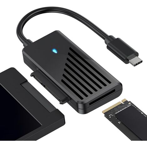 Boîtier Adaptateur SATA vers USB M.2 NGFF/NVMe, Adaptateur SATA vers USB 3.1 pour SSD/HDD 2,5" et 3,5" 10 Gbit/s avec Alimentation 12 V 2 A. Compatible Windows, Mac et Linux. (1/5)