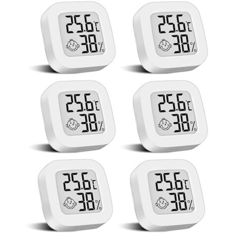 Lot de 6 mini thermomètres numériques avec interrupteur, hygromètre LCD, humidimètre, température intérieure sans fil, capteur de température haute précision en ℉/℃, pour chambre de bébé, intérieur (1/5)