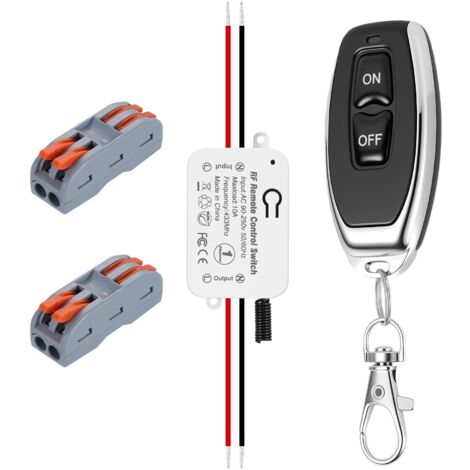 Kit d'interrupteur mural sans fil, 1 émetteur avec câble et 1 récepteur avec pinces, portée de 30 m, sans fil, 2300 W, 230 V, blanc, sans câblage nécessaire (1/5)