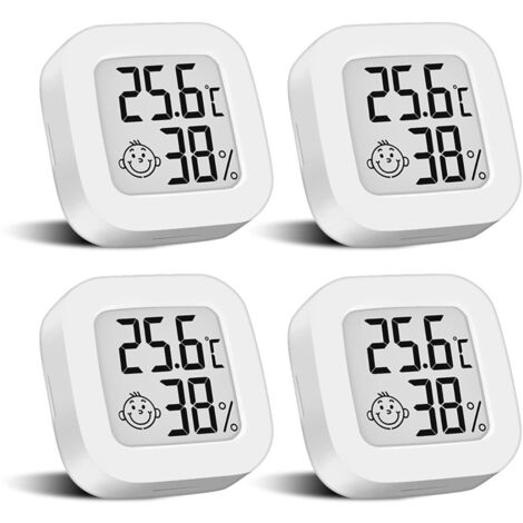 Lot de 4 mini thermomètres numériques avec interrupteur, hygromètre LCD, température intérieure sans fil, hygromètre, capteur de température haute précision en ℉/℃, pour chambre de bébé, intérieur (1/5)