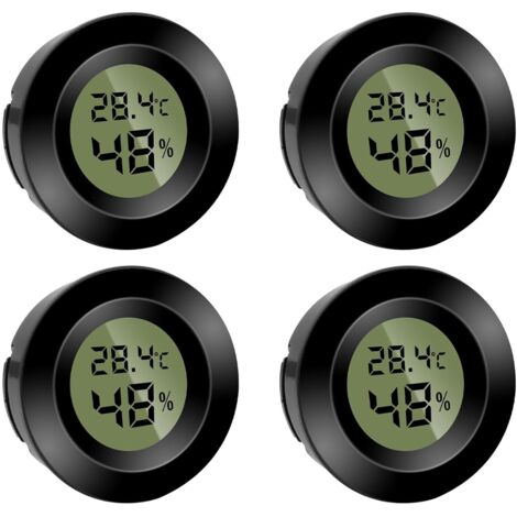Lot de 4 mini hygromètres numériques, thermomètres ronds, hygromètre, température (℉) ou Celsius (℃), pour l'intérieur, le bureau, le salon (piles incluses) (1/5)