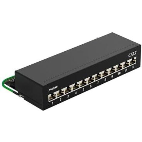 Panneau de brassage CAT 7 12 ports - Panneau de brassage 12 ports pour bureau et montage mural - Panneau de brassage blindé 10" pour réseaux Gigabit, panneau de distribution LSA+ RJ45, 10 Gbit (1/5)