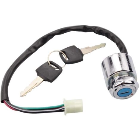 Interrupteur d'allumage 4 fils 2 positions avec tête métallique, compatible avec les mini-vélos, motos et quads. Pièce de rechange universelle pour interrupteur principal de vélo, moto ou quad. (1/5)