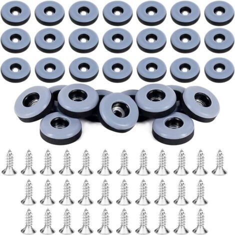 Patins à Visser - Patins Ronds pour Tapis, Lot de 32 pour Meubles, Noir, 22mm - Patins pour Tapis avec Patins en Feutre et Clou - Pieds de Chaise