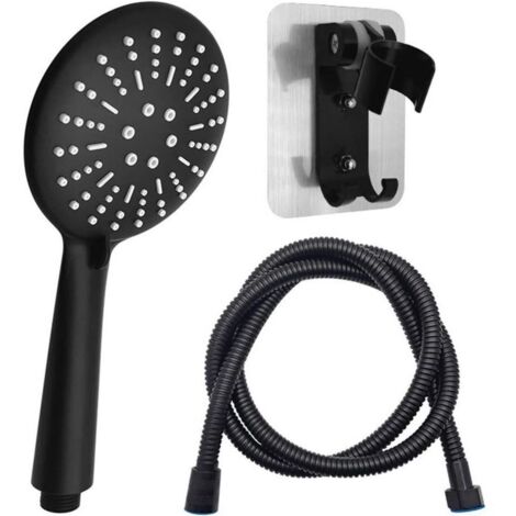 Pommeau de douche noir 120mm – Douchette à main 3 jets – Tuyau 1,5 m – Économie d'eau – Installation facile sans outils (1/4)