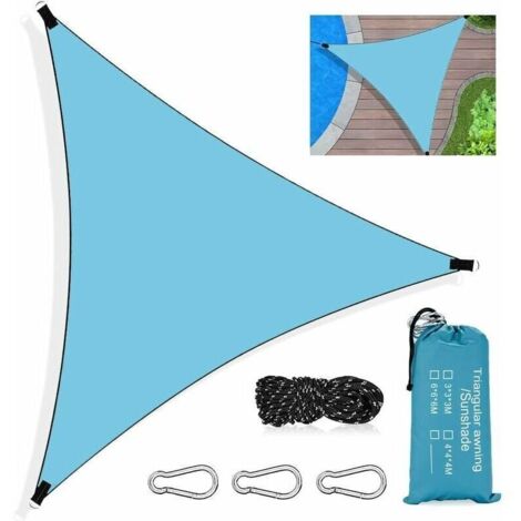 Voile D‘ombrage Triangulaire, 3 x 3 x 3M Toile Ombrage Triangle Imperméable, avec Protection UV et HDPE Respirant Toile Ombrage, avec Corde, pour Patio Jardin Terrasse Piscine Extérieur,Bleu (1/4)