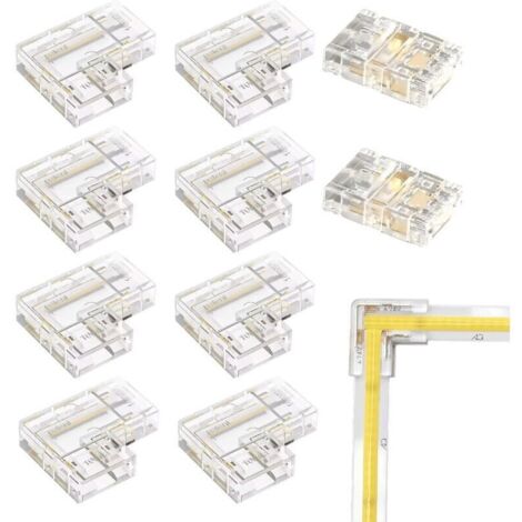 Connecteur Ruban LED COB 2 Pin pour 10mm,Connecteur Bande LED pour Les Lumières LED Srtip,Droits 2Pcs Centraux Connector Gapless + 8Pcs Connecteur en L,Rallonge Connecteur Ruban COB LED 2 Broches