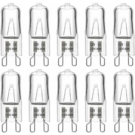 Ampoule Halogène G9 40W 230V, 480LM 2900K Blanc Chaud Dimmable, Ampoules Capsules G9, pour Lustres, Paysages, Appliques Murales, Éclairage d'Armoire, Paquet de 10 (1/5)