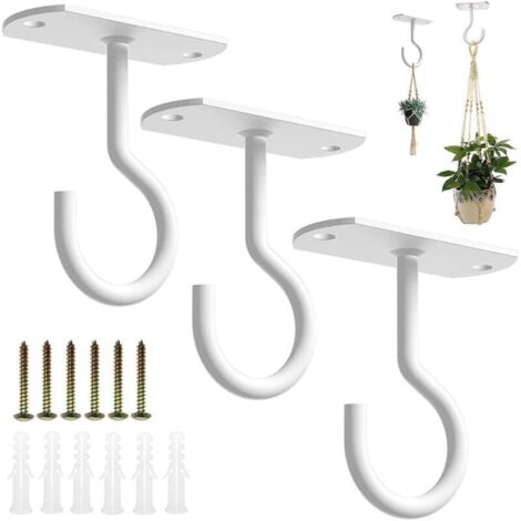 Crochets de Plafond pour Plantes Suspendues, 3 Pack Métal Mur Crochet Swag avec Vis et Ancres, Crochets de Suspension pour Paniers Mangeoires à Oiseaux Lanternes Carillons Éoliens (Blanc) (1/4)