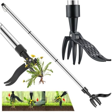 Désherbeur Manuel, Arrache-Mauvaises Herbes 100Cm Avec 3 Griffes En Inox Et Pédale D'Enlèvement Des Racines Outil De Désherbage Outil De Jardinage (1/4)