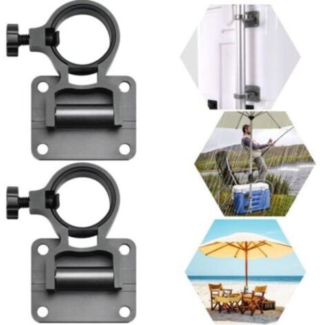 Lot de 2 supports de parasol de balcon en alliage d'aluminium pour boîte de pêche, support de parapluie fixe et pliable, adapté aux boîtes de pêche et aux chaises de pêche (1/4)