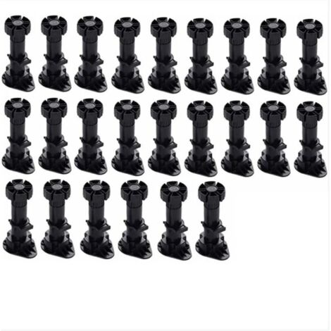 (60mm-80mm)24 Pièces Pieds D'Armoire Plastique,Pied de Meuble,Pied Réglable pour Meuble,Noir Pieds de Meuble Plastique avec Clip Fixation Base (1/4)