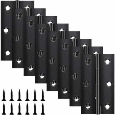 Lot de 8 charnières pliantes 68 mm × 38 mm, charnière en acier inoxydable noir, charnière piano, petite charnière, charnière de porte pour portes, fenêtres, armoires avec 48 vis (1/4)