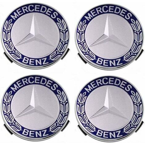 Lot de 4 cache-moyeux compatibles avec Mercedes Benz 75 mm - Bleu, (1/4)